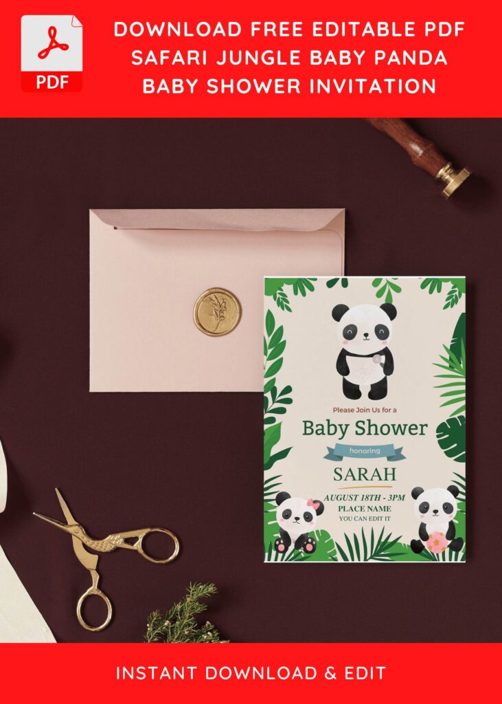 (Free Editable PDF) Fluffy Panda Baby Shower Invitation Templates F