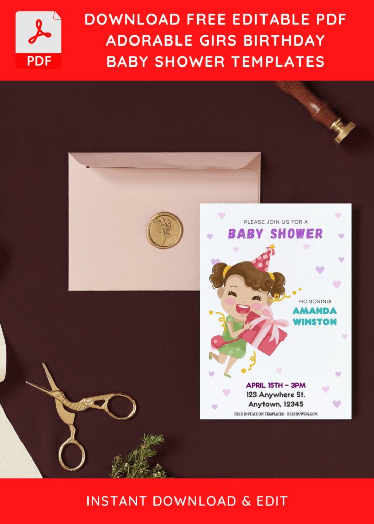 (Free Editable PDF) Girly Baby Shower Invitation Templates I