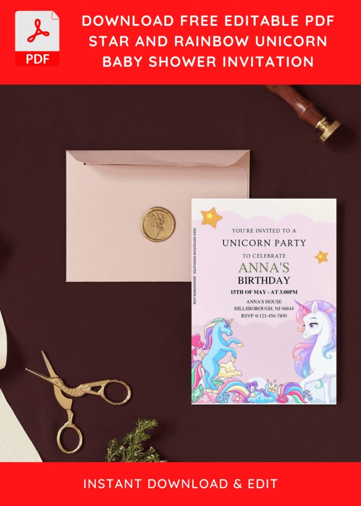 (Free Editable PDF) Shimmering Unicorn Birthday Invitation Templates I