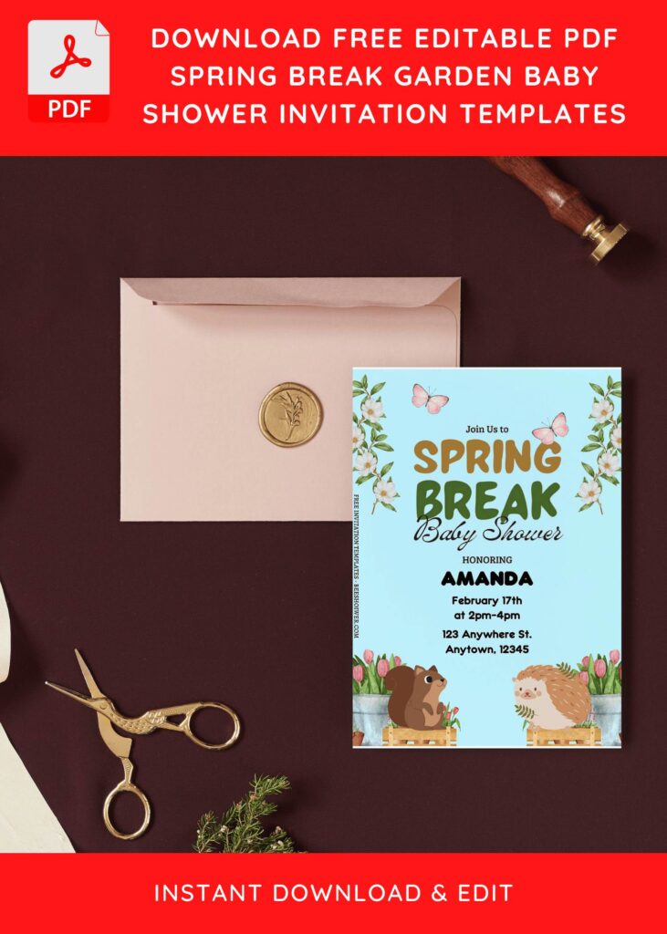 (Free Editable PDF) Spring Break Garden Baby Shower Invitation Templates I
