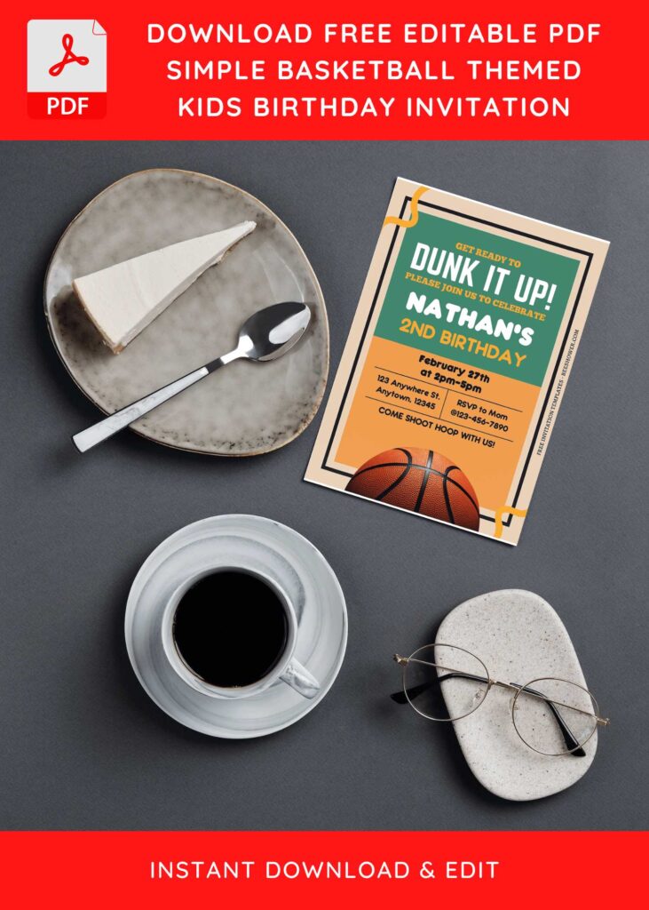 (Free Editable PDF) Dunk It Up Basketball Birthday Invitation Templates G