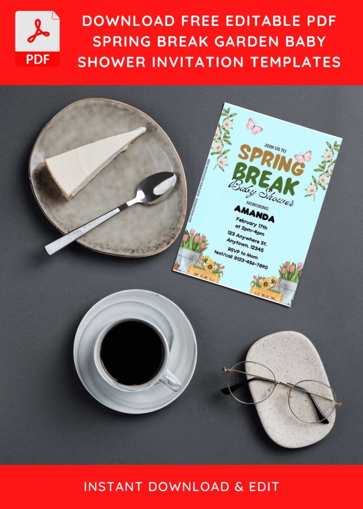 (Free Editable PDF) Spring Break Garden Baby Shower Invitation Templates G