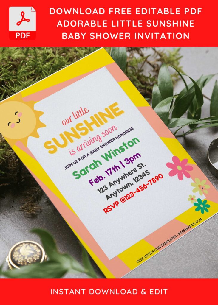 (Free Editable PDF) You Are My Sunshine Baby Shower Invitation Templates F