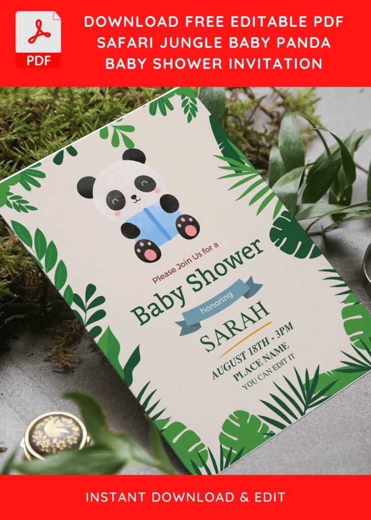 (Free Editable PDF) Fluffy Panda Baby Shower Invitation Templates J