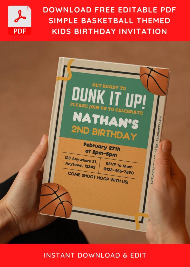 (Free Editable PDF) Dunk It Up Basketball Birthday Invitation Templates E