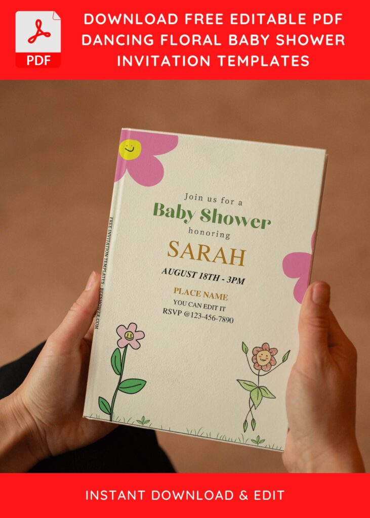 (Free Editable PDF) Dancing Floral Baby Shower Invitation Templates E