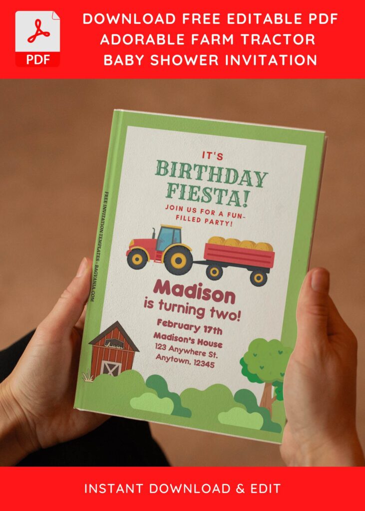 (Free Editable PDF) Farm Tractor Baby Shower Invitation Templates E