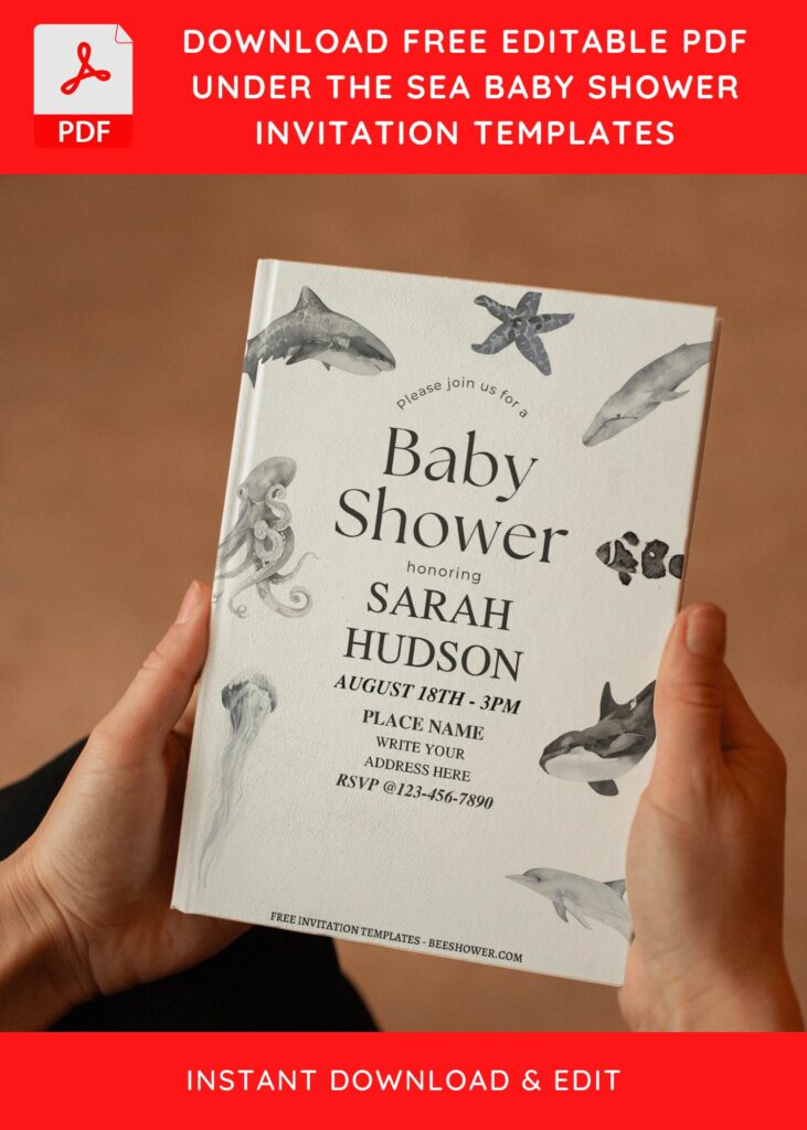 (Free Editable PDF) Under The Sea Themed Baby Shower Invitation Templates E