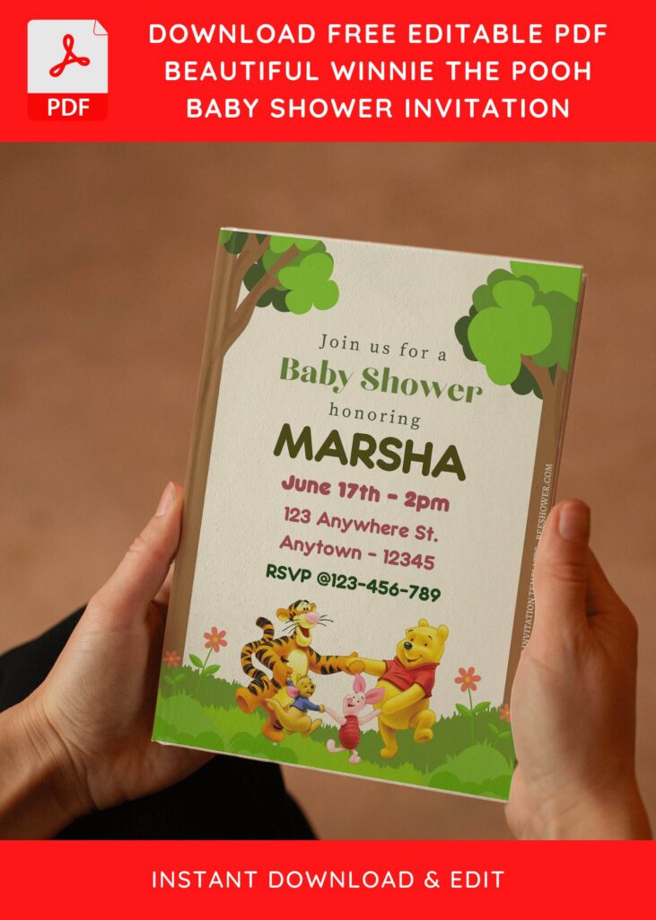 (Free Editable PDF) Winnie The Pooh Baby Shower Invitation Templates E