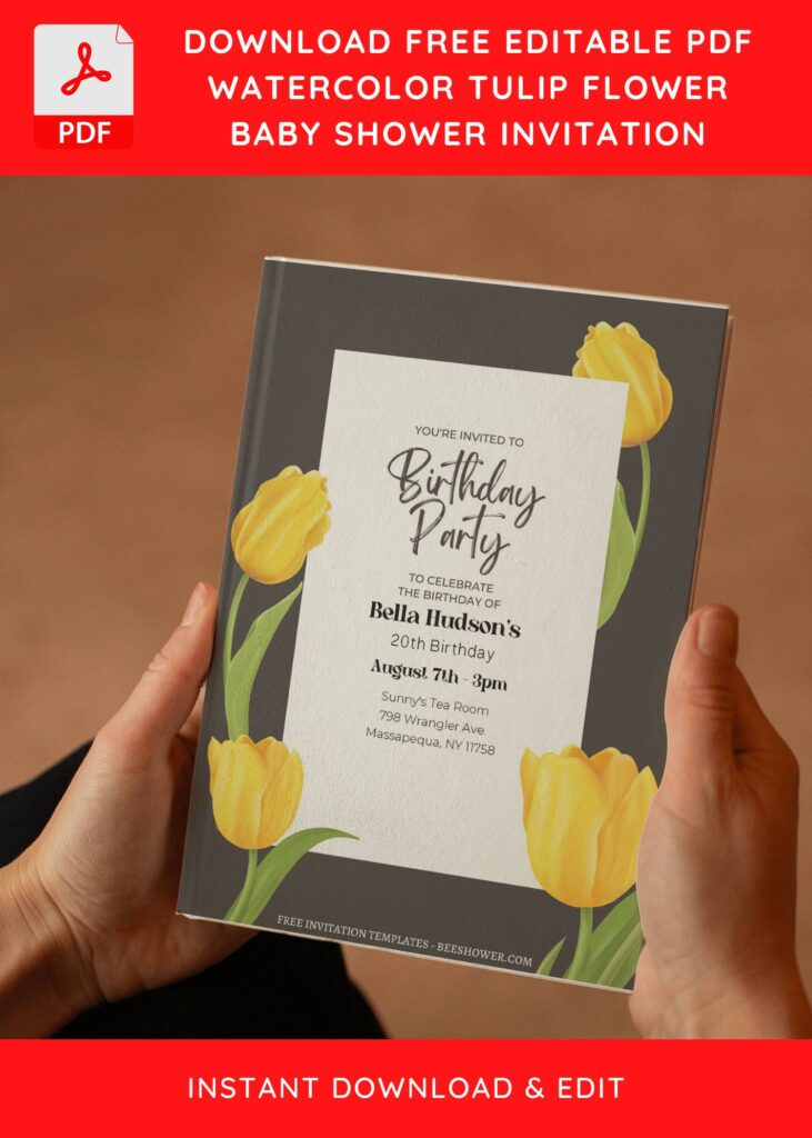 (Free Editable PDF) Flawlessly Elegant Tulip Baby Shower Invitation Templates E