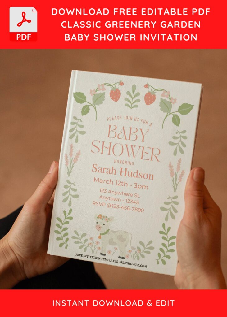 (Free Editable PDF) Pristine Greenery Garden Baby Shower Invitation Templates E