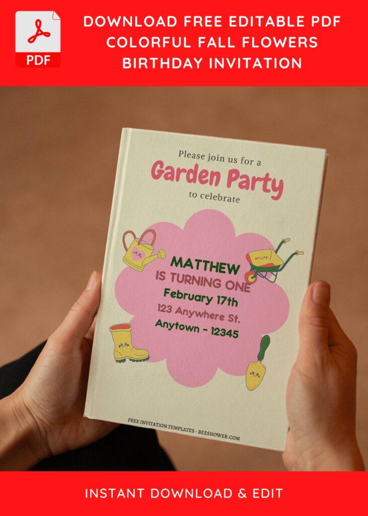(Free Editable PDF) Adorable Cartoon Garden Baby Shower Invitation Templates E