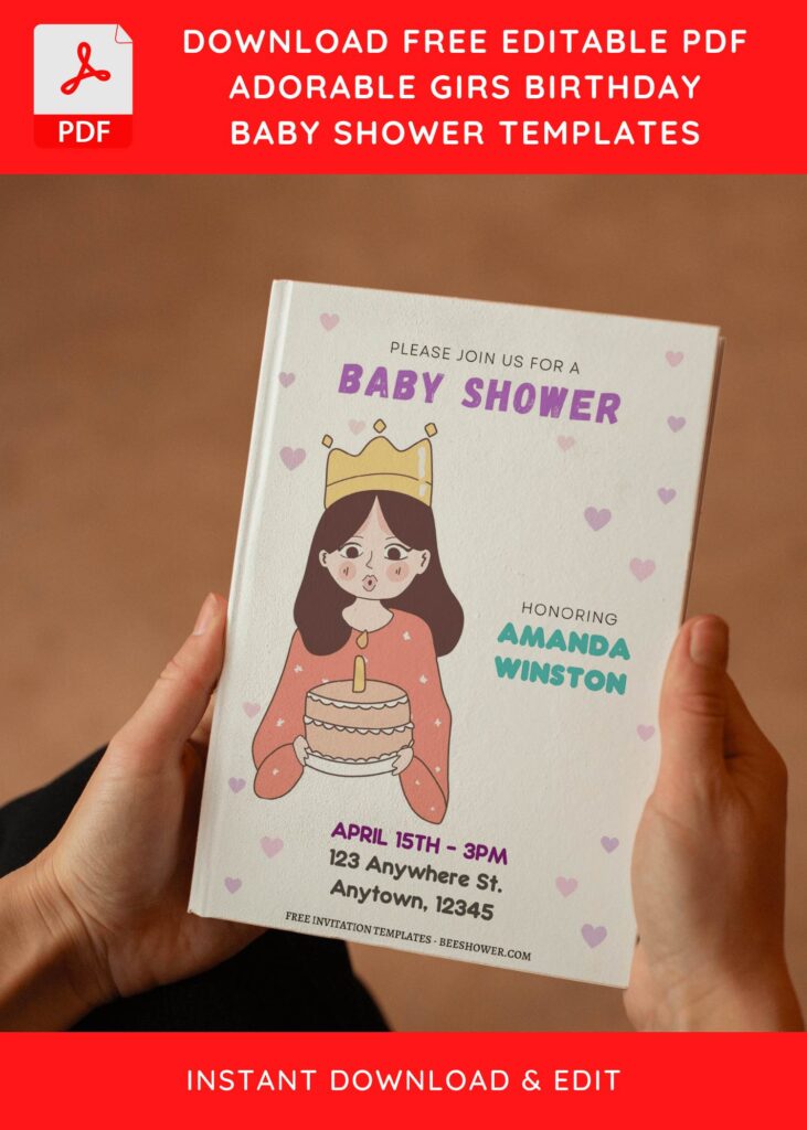 (Free Editable PDF) Girly Baby Shower Invitation Templates E