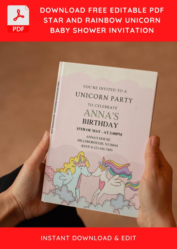 (Free Editable PDF) Shimmering Unicorn Birthday Invitation Templates E