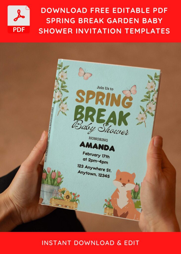 (Free Editable PDF) Spring Break Garden Baby Shower Invitation Templates E