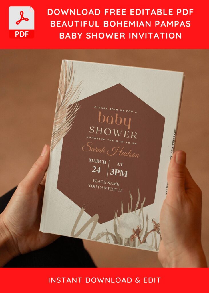 (Free Editable PDF) Modern Bohemian Greenery Baby Shower Invitation Templates E