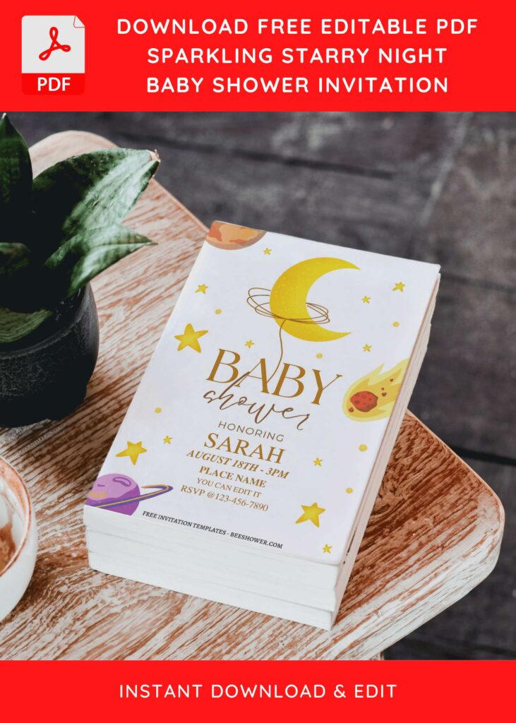(Free Editable PDF) Starry Night Baby Shower Invitation Templates D