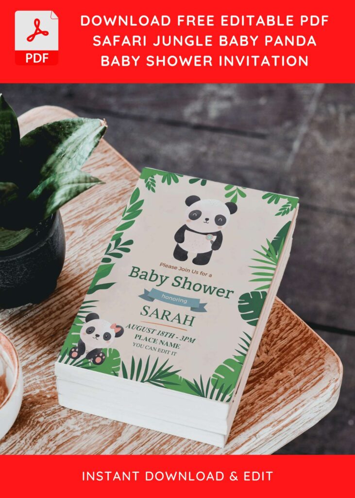 (Free Editable PDF) Fluffy Panda Baby Shower Invitation Templates H
