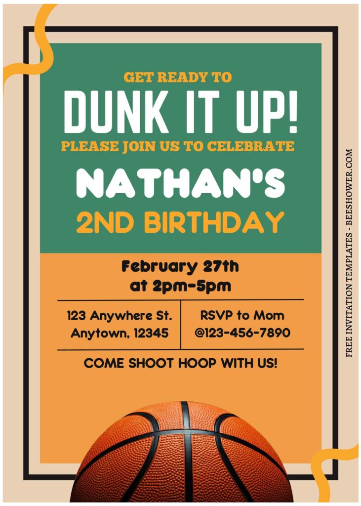 (Free Editable PDF) Dunk It Up Basketball Birthday Invitation Templates C