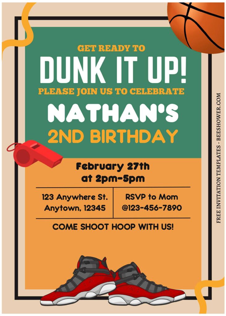(Free Editable PDF) Dunk It Up Basketball Birthday Invitation Templates A