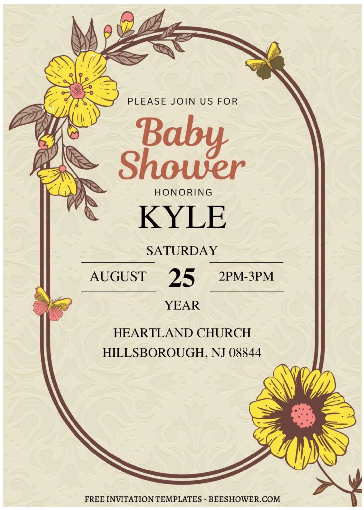 (Free Editable PDF) Beautiful Hand Sketched Flower Baby Shower Invitation Templates C
