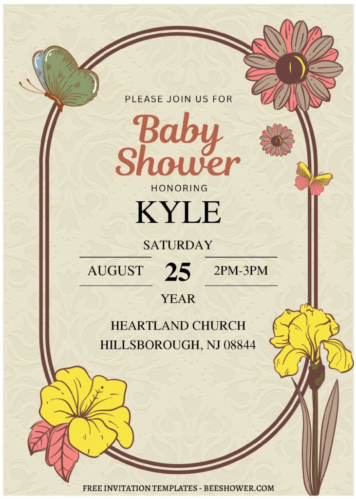 (Free Editable PDF) Beautiful Hand Sketched Flower Baby Shower Invitation Templates A