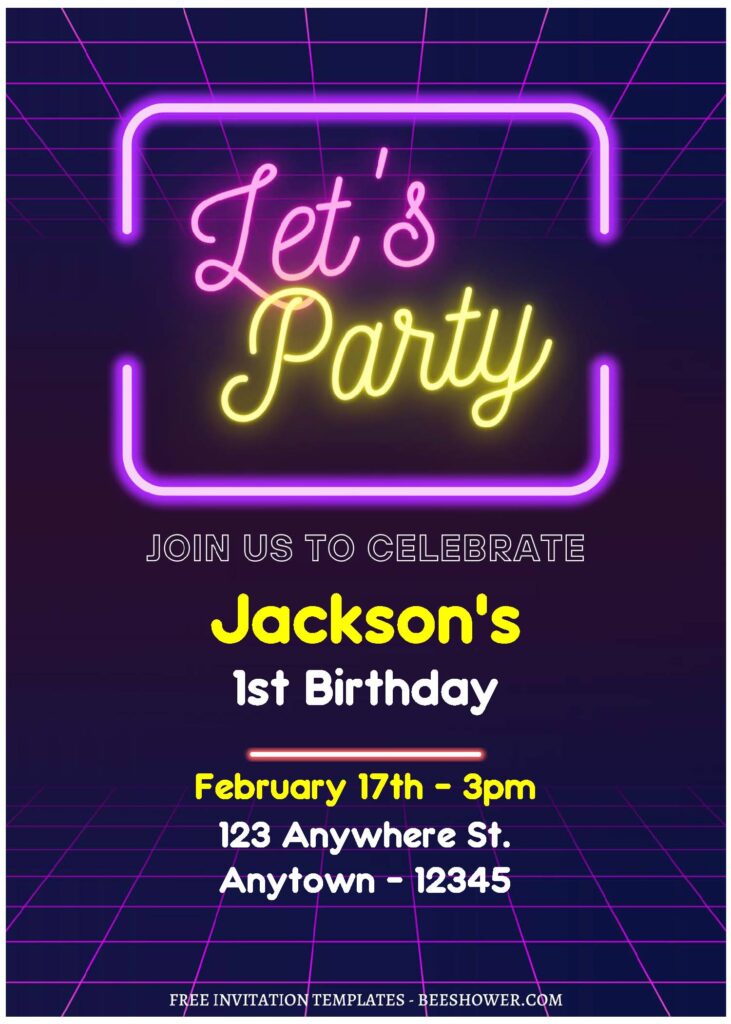(Free Editable PDF) Neon Gaming Birthday Invitation Templates B