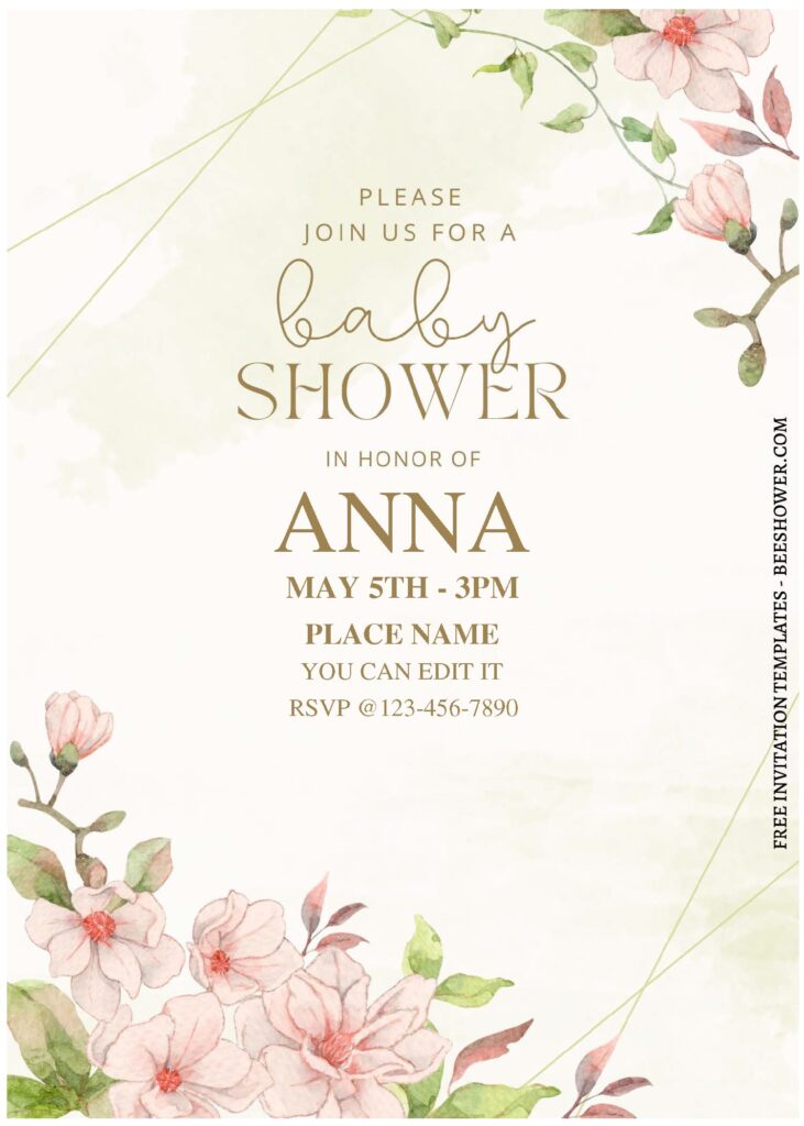 (Free Editable PDF) Geometric Magnolia Floral Baby Shower Invitation Templates C