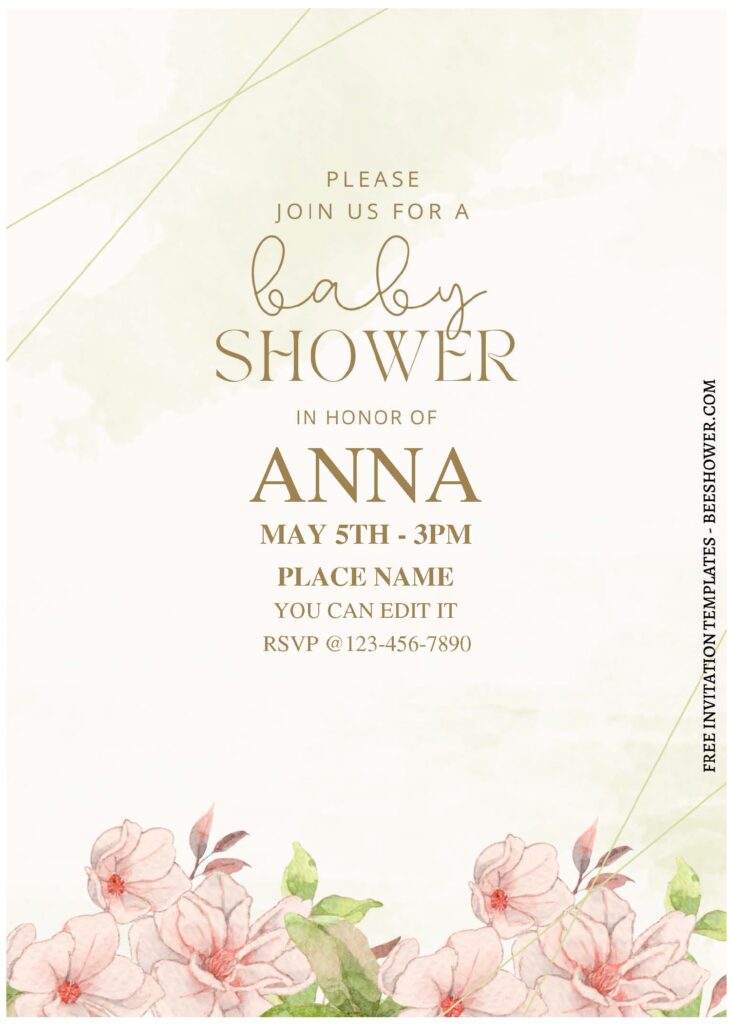 (Free Editable PDF) Geometric Magnolia Floral Baby Shower Invitation Templates A