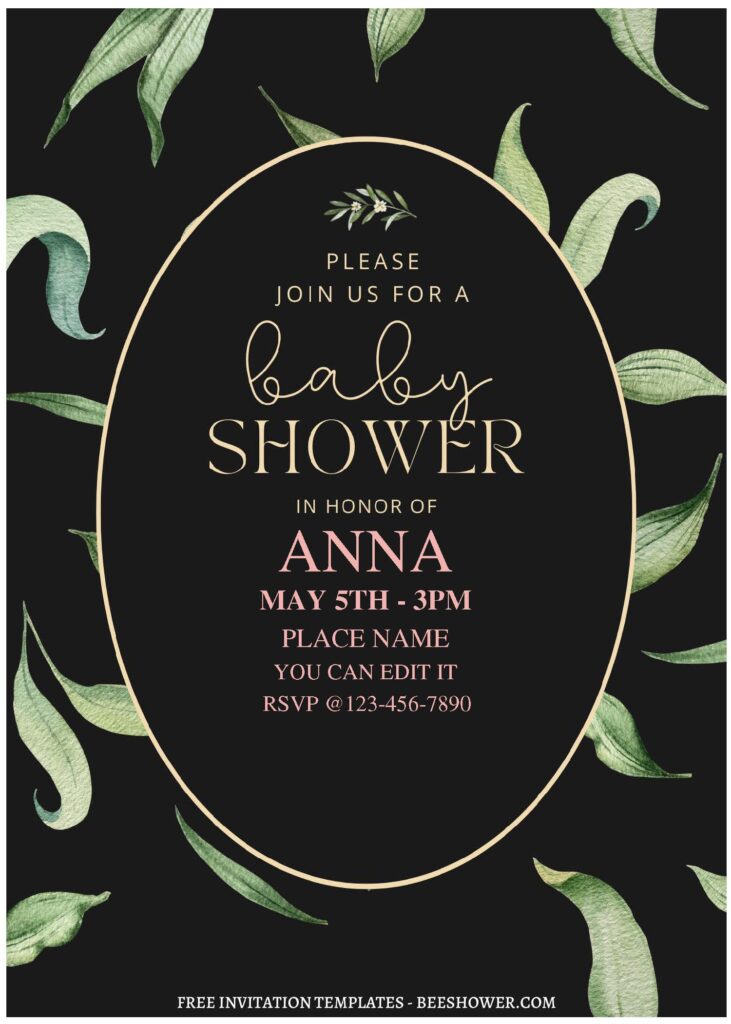 (Free Editable PDF) Moody Greenery Baby Shower Invitation Templates C