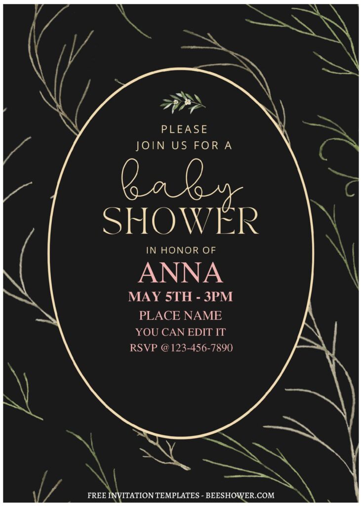 (Free Editable PDF) Moody Greenery Baby Shower Invitation Templates a