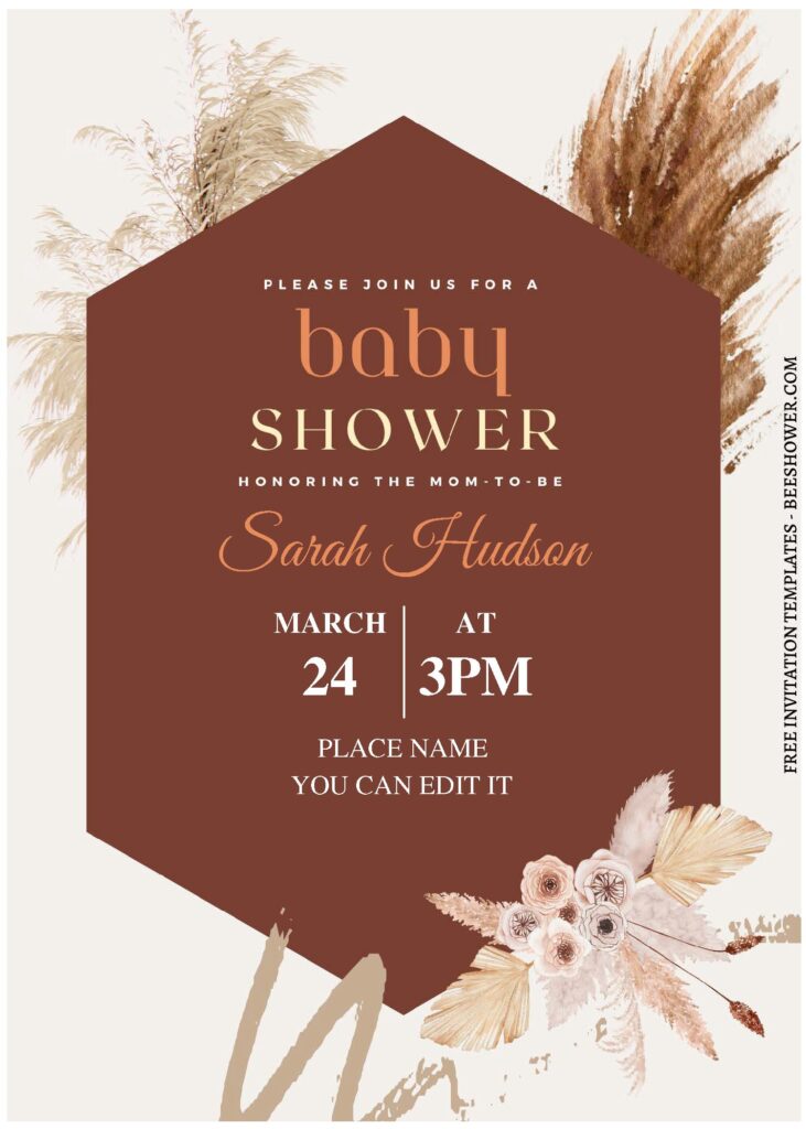 (Free Editable PDF) Modern Bohemian Greenery Baby Shower Invitation Templates C