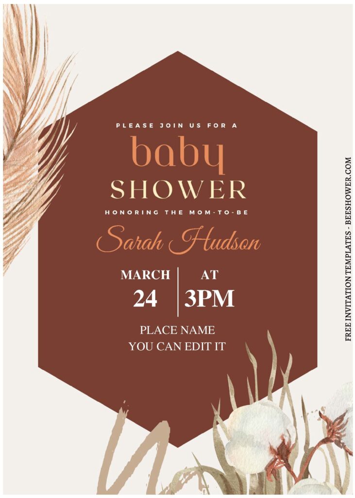 (Free Editable PDF) Modern Bohemian Greenery Baby Shower Invitation Templates A