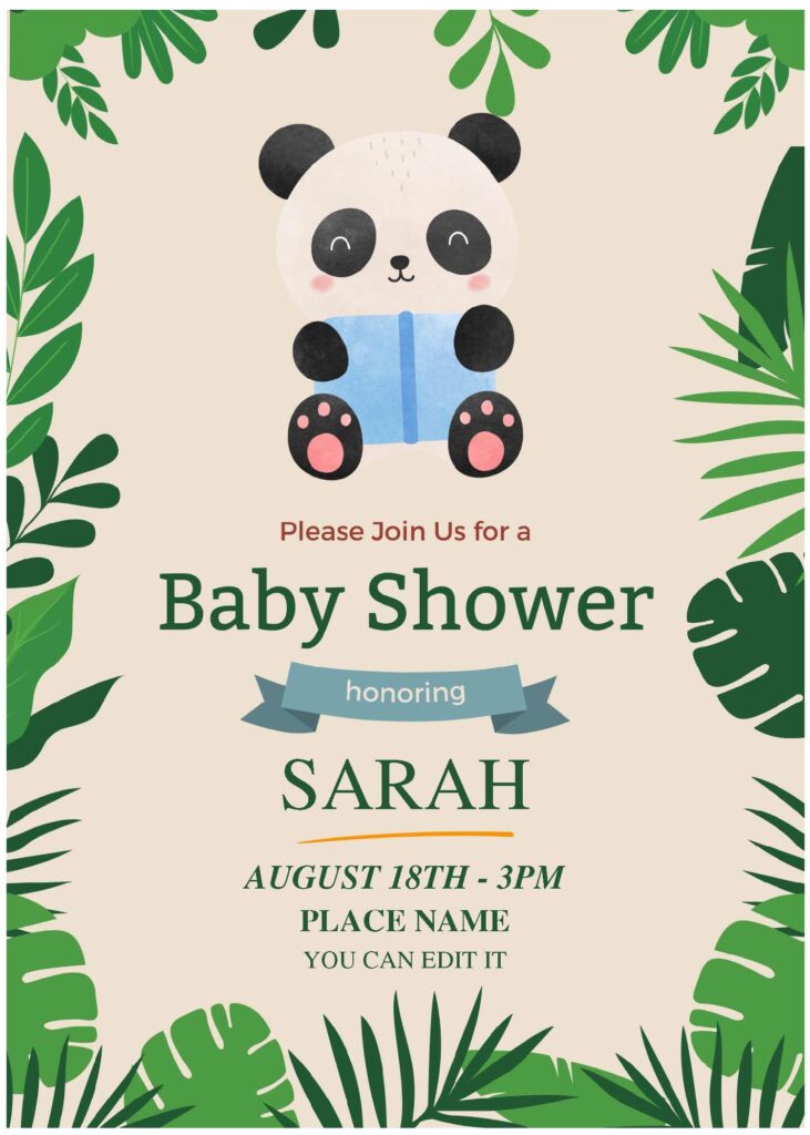 (Free Editable PDF) Fluffy Panda Baby Shower Invitation Templates A