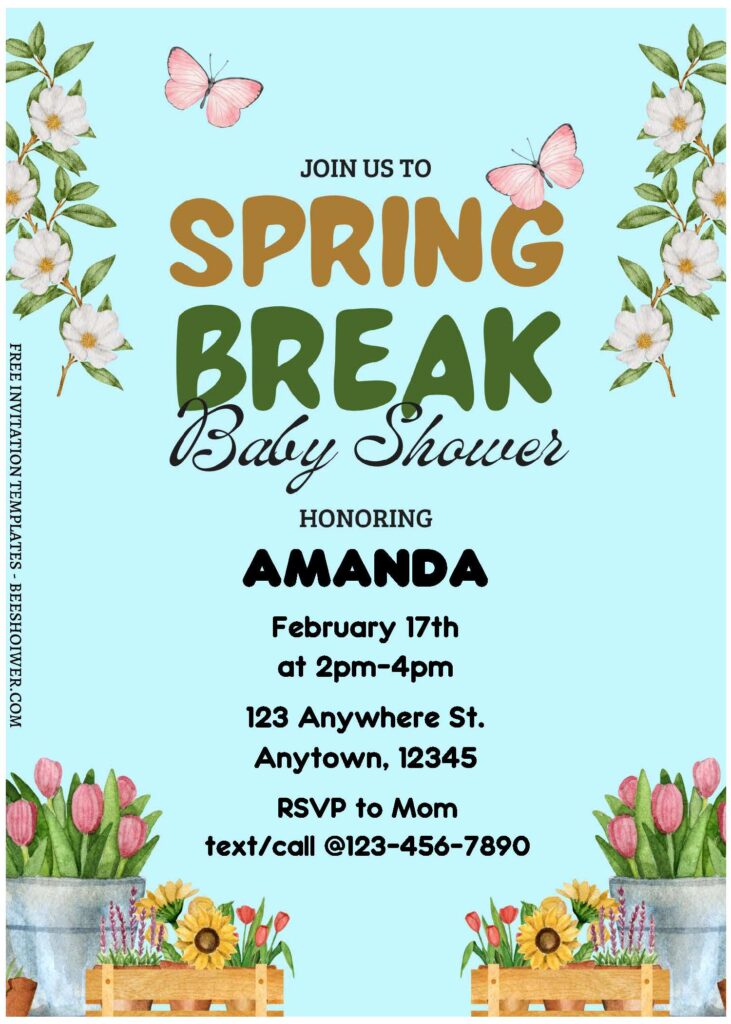 (Free Editable PDF) Spring Break Garden Baby Shower Invitation Templates C