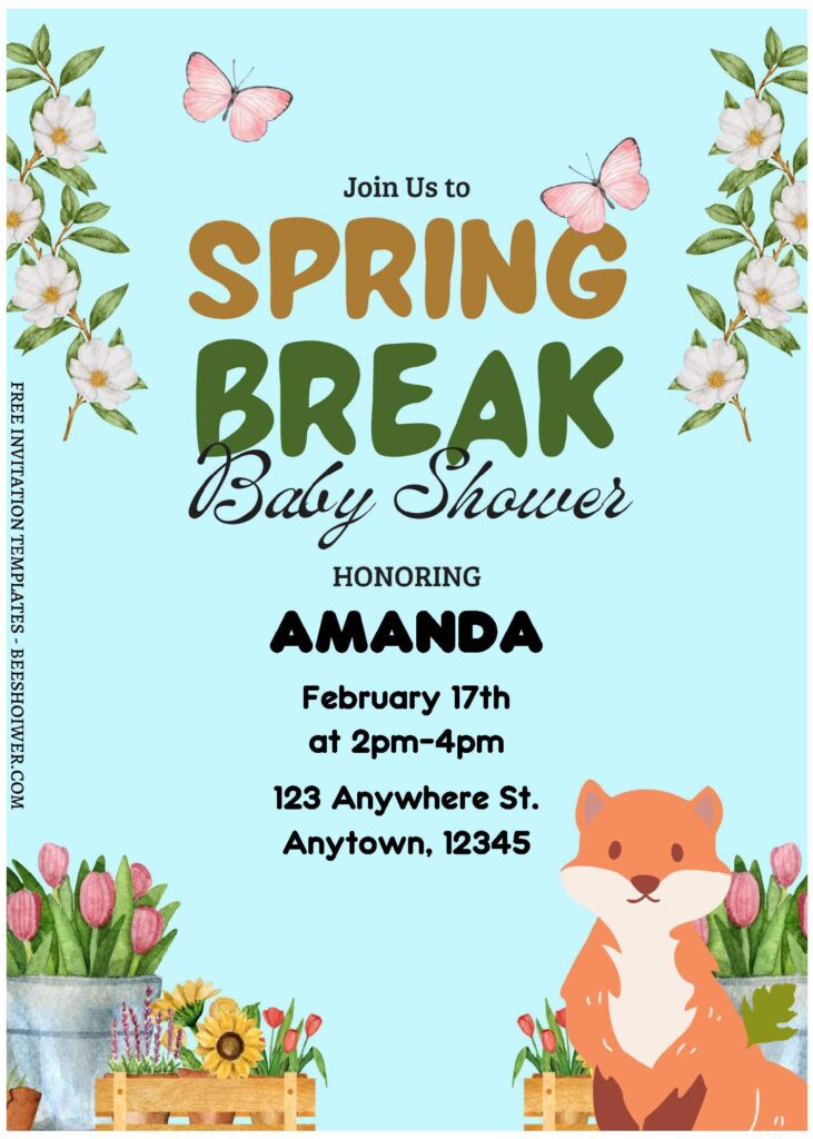 (Free Editable PDF) Spring Break Garden Baby Shower Invitation Templates A