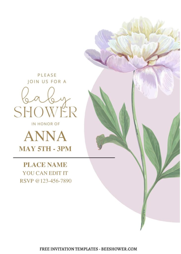 (Free Editable PDF) Pure Beauty Peony Baby Shower Invitation Templates C