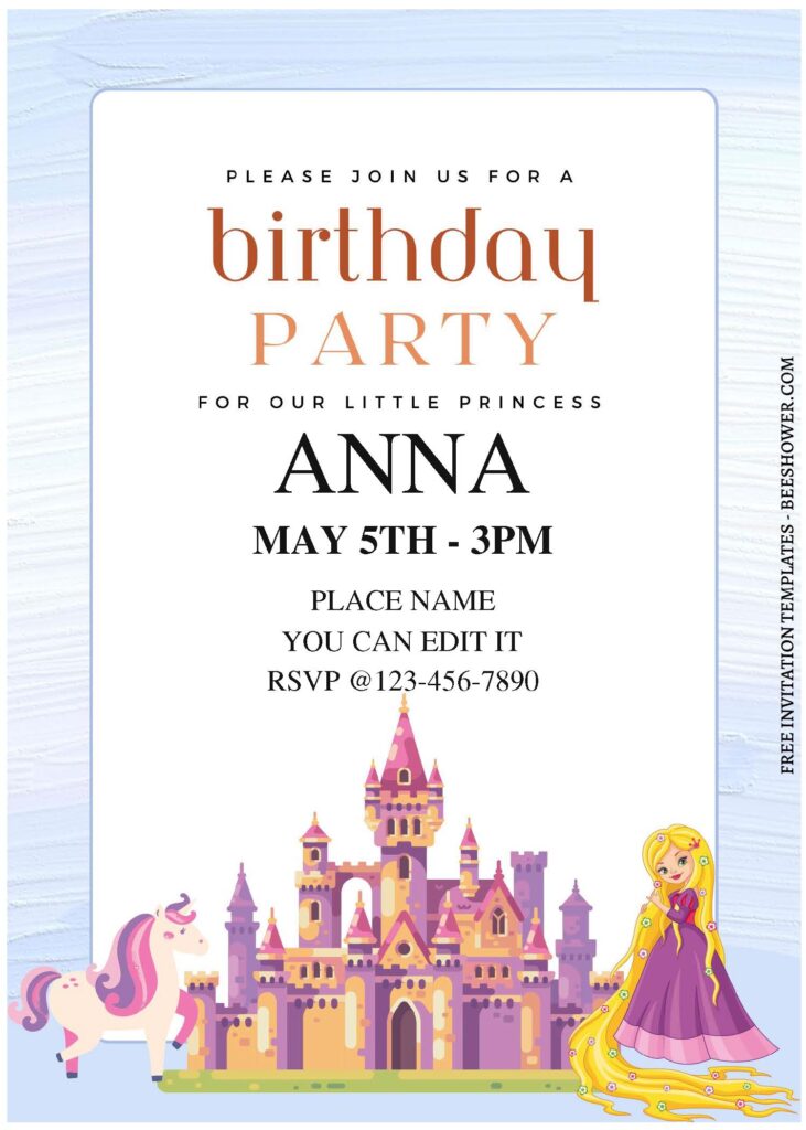 (Free Editable PDF) Adorable Princess And Unicorn Baby Shower Invitation Templates C