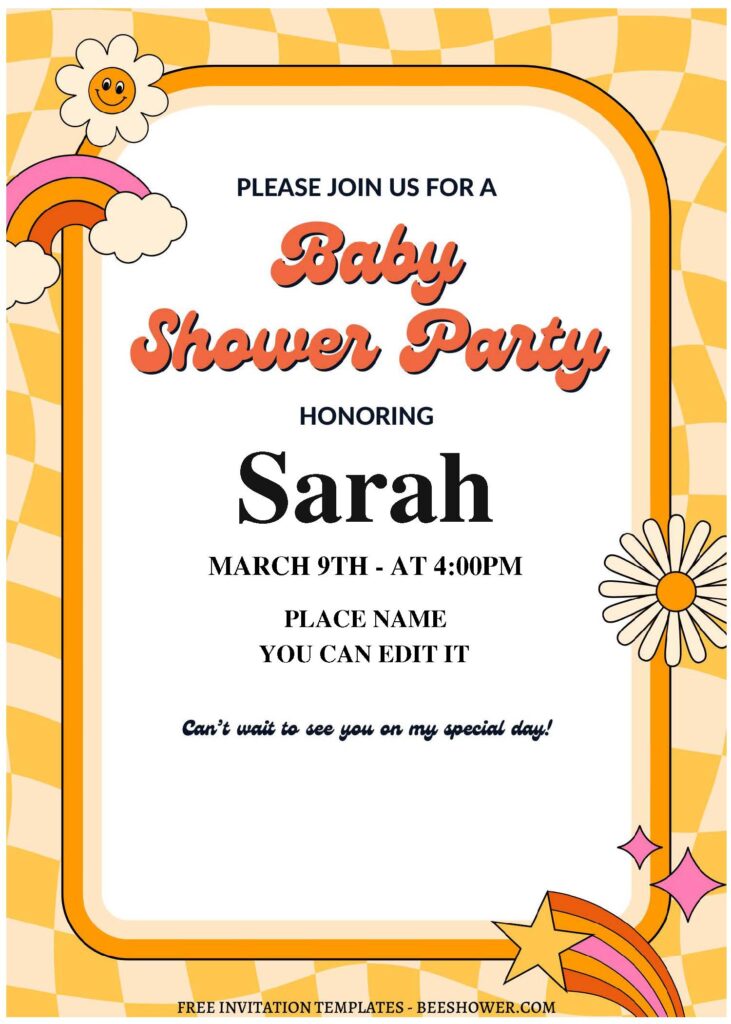 (Free Editable PDF) Adorable Groovy Boho Baby Shower Invitation Templates C