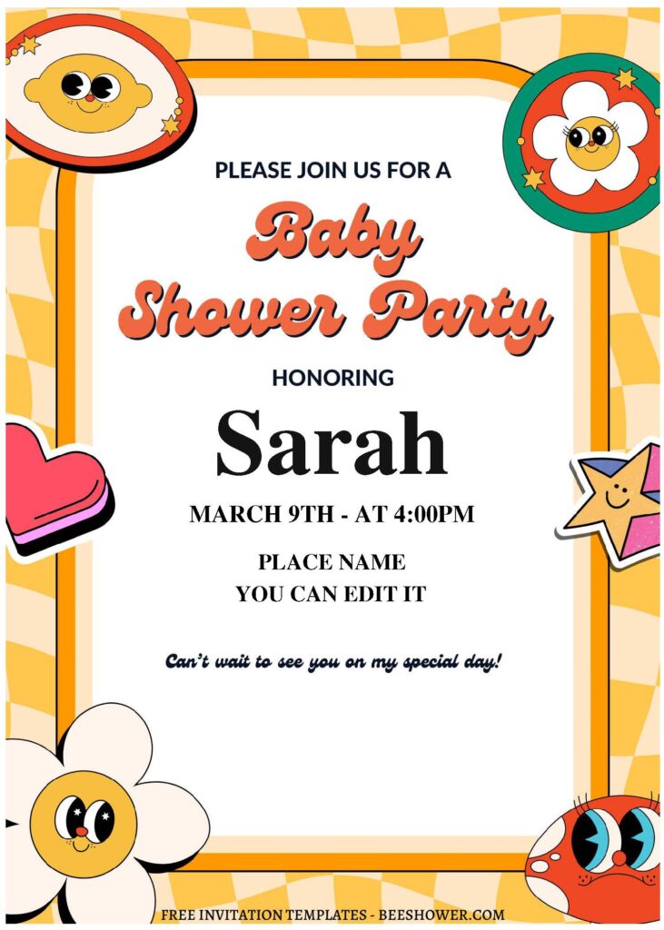 (Free Editable PDF) Adorable Groovy Boho Baby Shower Invitation Templates A