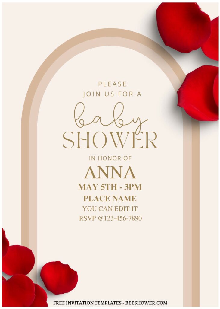 (Free Editable PDF) Classy Rose Petals Baby Shower Invitation Templates C