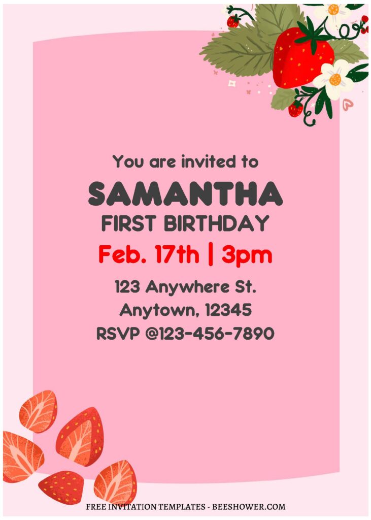 (Free Editable PDF) Berry Special Strawberry Baby Shower Invitation Templates A