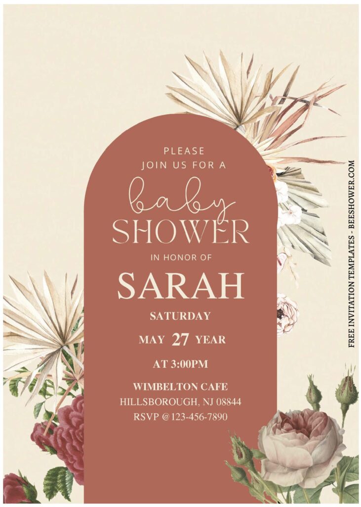 (Free Editable PDF) Terracotta Boho Baby Shower Invitation Templates A