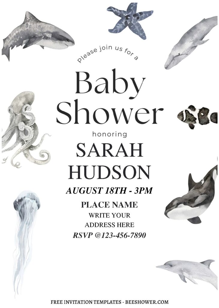 (Free Editable PDF) Under The Sea Themed Baby Shower Invitation Templates C