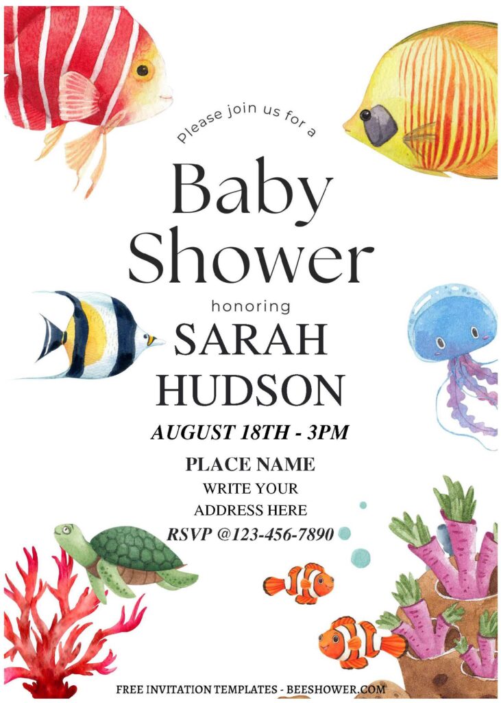 (Free Editable PDF) Under The Sea Themed Baby Shower Invitation Templates A