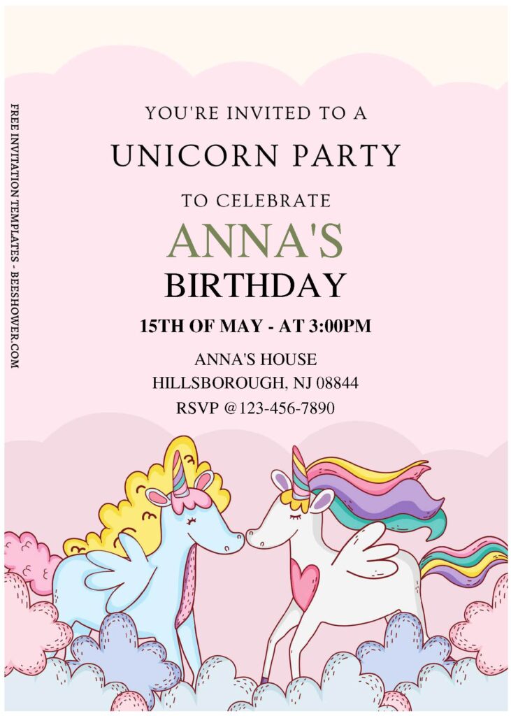 (Free Editable PDF) Shimmering Unicorn Birthday Invitation Templates C