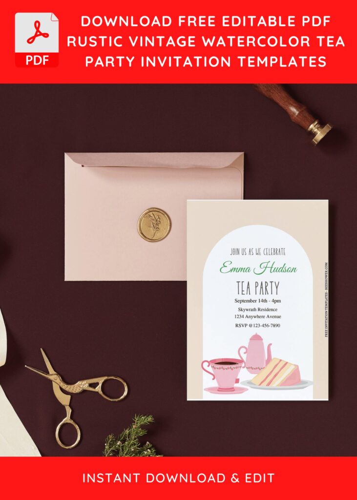 (Free Editable PDF) Calming Garden Tea Party Baby Shower Invitation Templates I