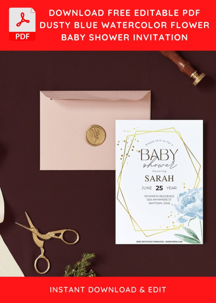 2 28 - Downloadable (Free Editable PDF) Dazzling Gold Watercolor Floral Baby Shower Invitation Templates - Template No. 40