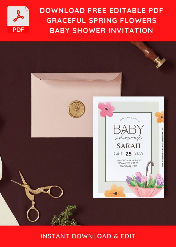 (Free Editable PDF) Wonderful Garden Flowers Baby Shower Invitation Templates I