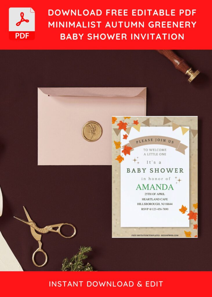 (Free Editable PDF) Stunning Autumn Maple Leaf Baby Shower Invitation Templates I